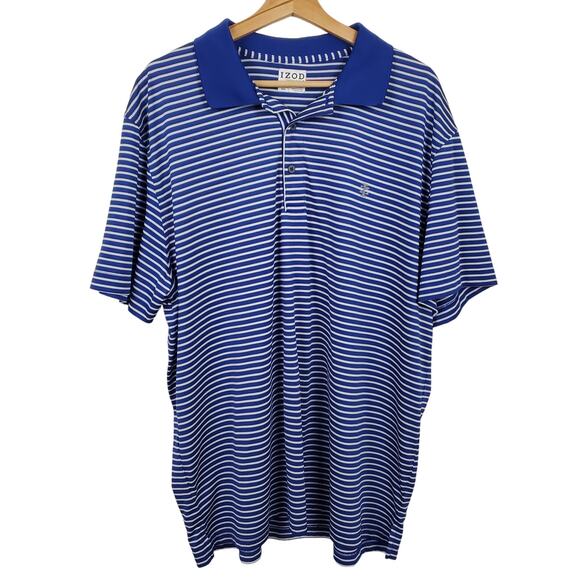IZOD POLO GOLF SHIRT MEN'S SIZE XXL LOGO STRIPED BLUE WHITE SHORT SLEEVES CASUAL - Picture 1 of 15